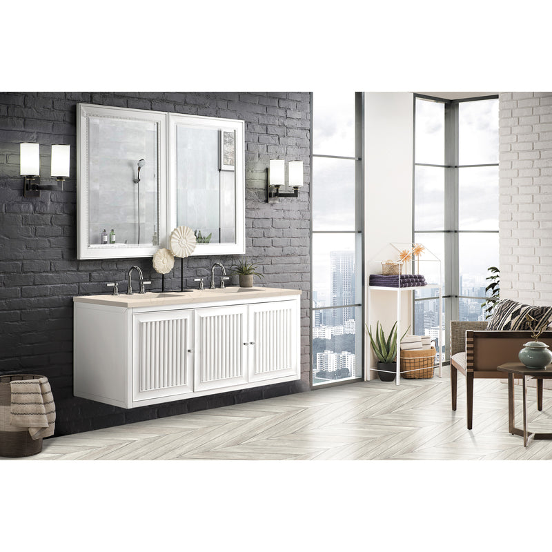 James Martin Athens 60" Double Vanity Cabinet Glossy White with 3 cm Eternal Marfil Top E645-V60D-GW-3EMR