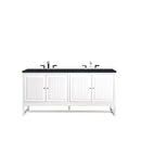 James Martin Athens 72" Double Vanity Cabinet Glossy White with 3 cm Charcoal Soapstone Quartz Top E645-V72-GW-3CSP