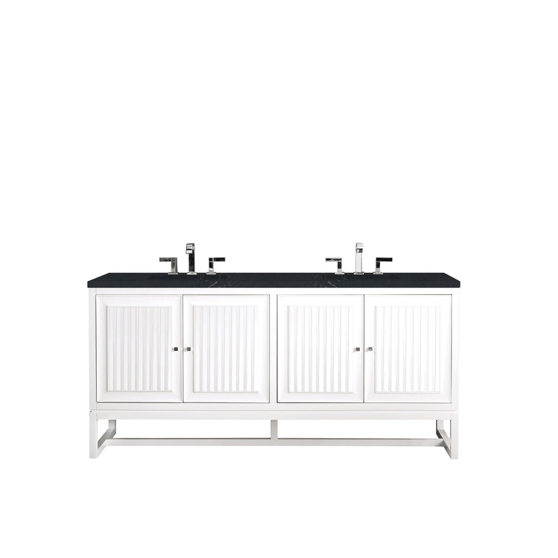 James Martin Athens 72" Double Vanity Cabinet Glossy White with 3 cm Charcoal Soapstone Quartz Top E645-V72-GW-3CSP