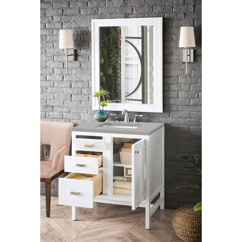 James Martin Addison 30" Single Vanity Cabinet Glossy White with 3 cm Eternal Serena Top E444-V30-GW-3ESR