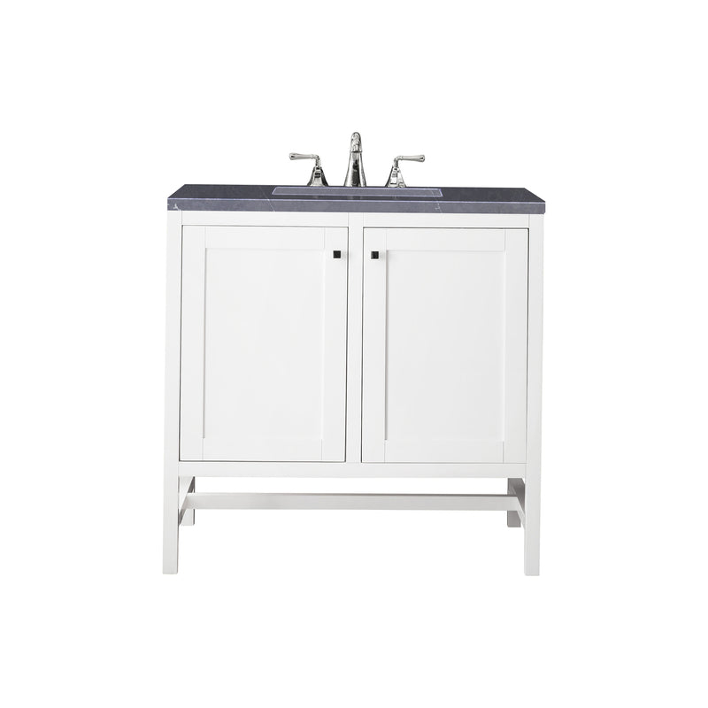 James Martin Addison 36" Single Vanity Cabinet with Doors Glossy White with 3 cm Charcoal Soapstone Quartz Top E445-V36-GW-3CSP