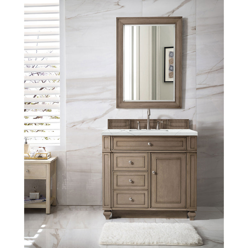 James Martin Bristol 36" Single Vanity Whitewashed Walnut with 3 cm Ethereal Noctis Quartz Top 157-V36-WW-3ENC