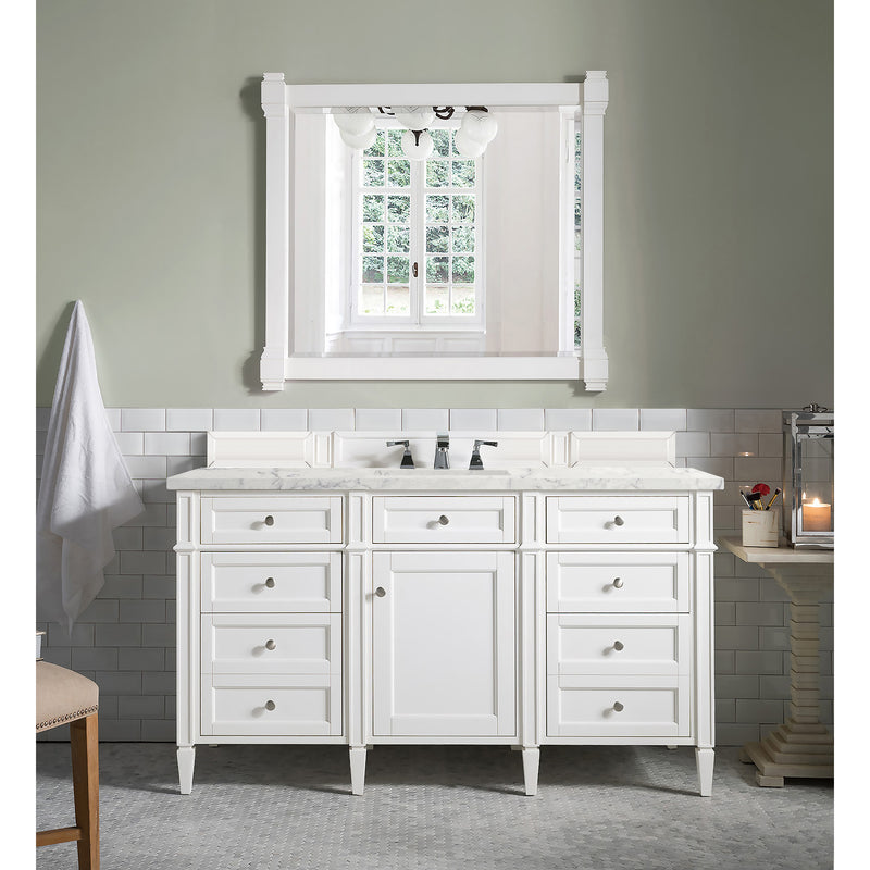 James Martin Brittany 60" Bright White Single Vanity with 3 cm Eternal Jasmine Pearl Quartz Top 650-V60S-BW-3EJP