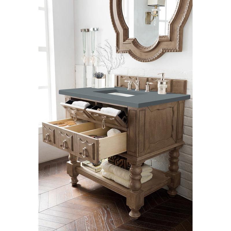 James Martin Castilian 36" Single Vanity Empire Gray with 3 cm Cala Blue Quartz Top 160-V36-EG-3CBL