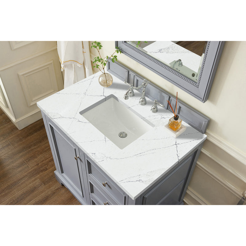 James Martin De Soto 36" Single Vanity Silver Gray with 3 cm Ethereal Noctis Quartz Top 825-V36-SL-3ENC