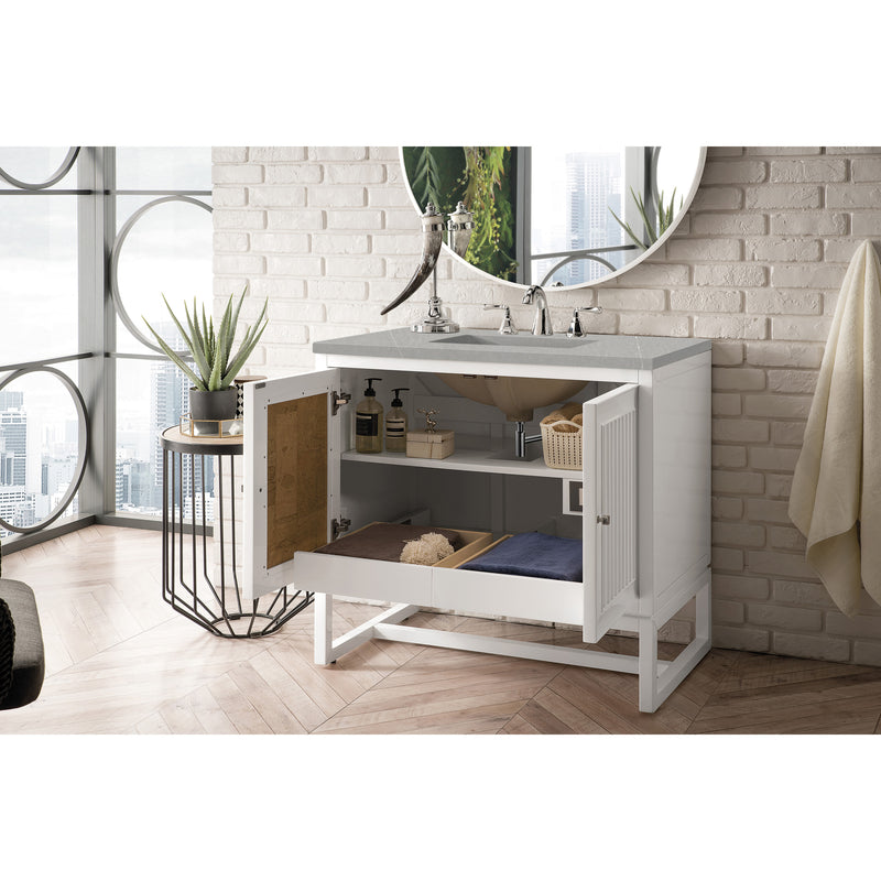 James Martin Athens 36" Single Vanity Cabinet Glossy White with 3 cm Eternal Serena Top E645-V36-GW-3ESR