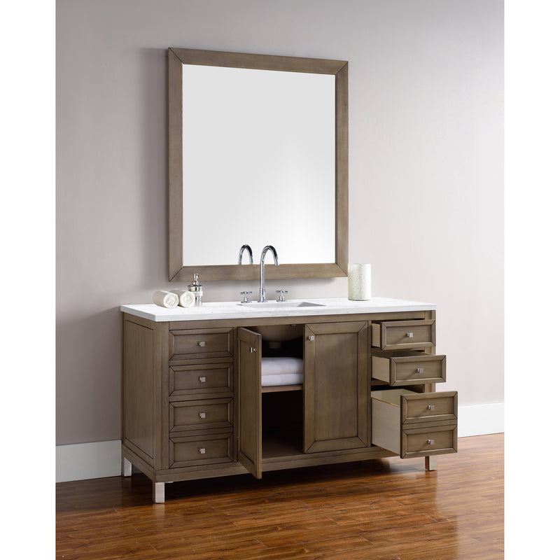 James Martin Chicago 60" Whitewashed Walnut Single Vanity with 3 cm Arctic Fall Solid Surface Top 305-V60S-WWW-3AF