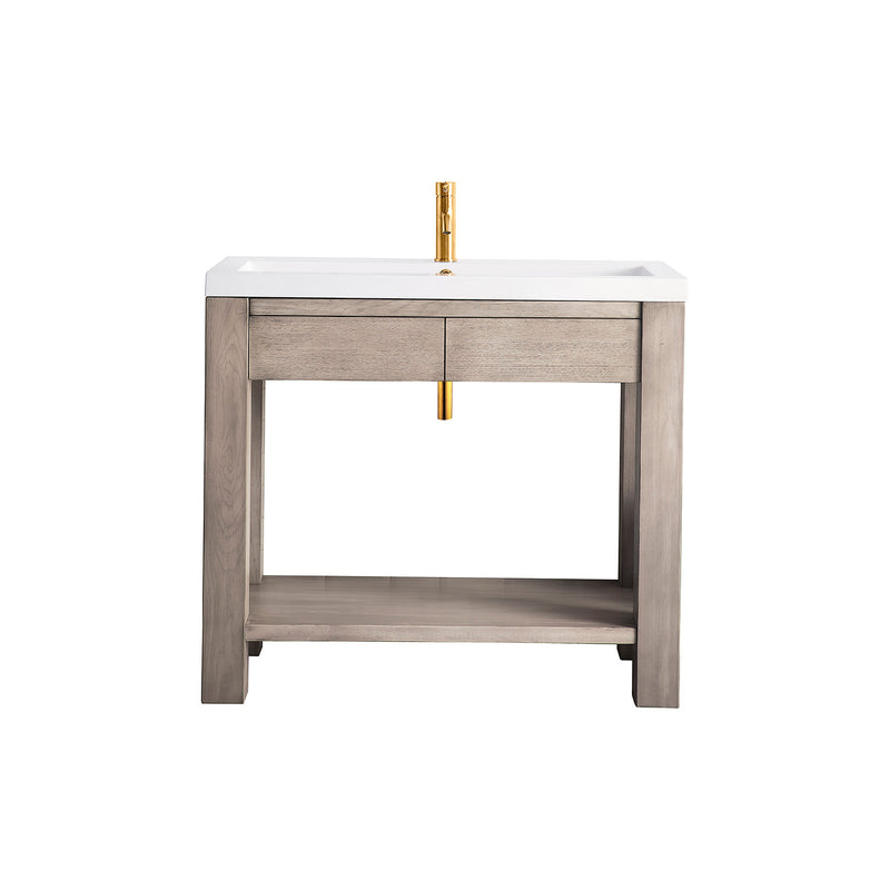 James Martin Brooklyn 39.5" Wooden Sink Console Platinum Ash with White Glossy Composite Countertop C205V39.5PTAWG