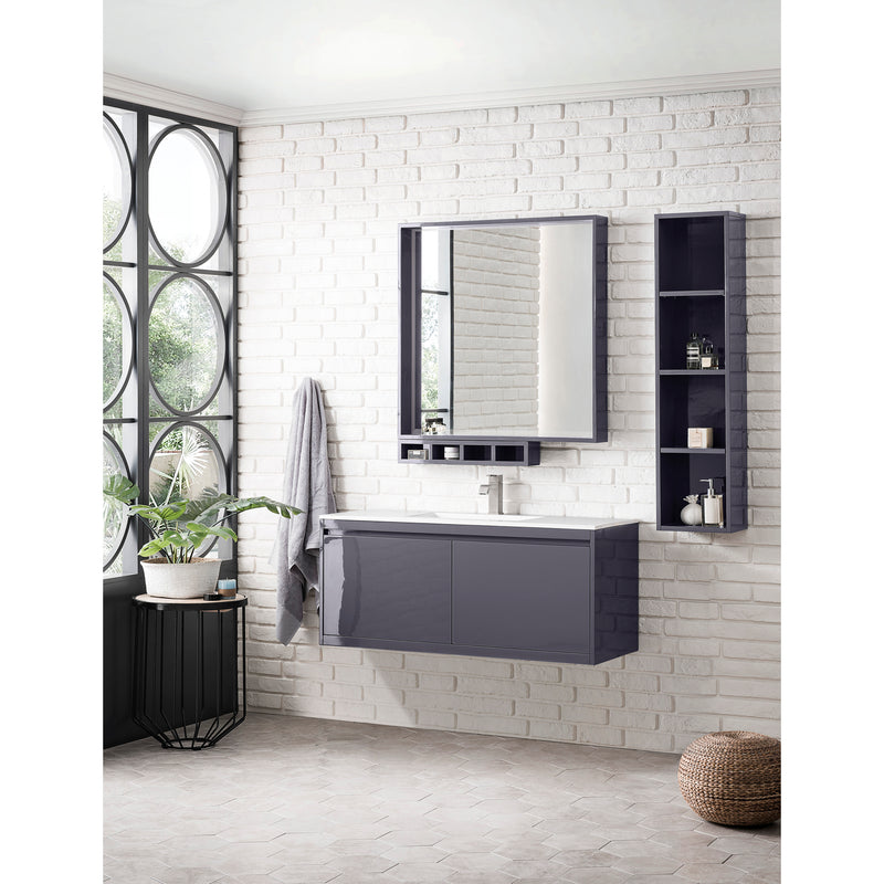 James Martin Milan 47.3" Single Vanity Cabinet Modern Gray Glossy with Glossy White Composite Top 801V47.3MGGGW