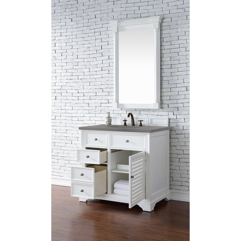 James Martin Savannah 36" Single Vanity Cabinet Bright White with 3 cm Gray Expo Quartz Top 238-104-V36-BW-3GEX