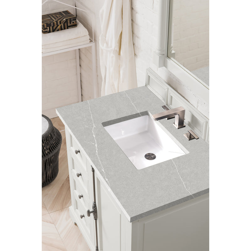 James Martin Providence 36" Single Vanity Cabinet Bright White with 3 cm Eternal Serena Quartz Top 238-105-V36-BW-3ESR