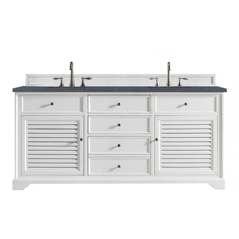 James Martin Savannah 72" Double Vanity Cabinet Bright White with 3 cm Charcoal Soapstone Quartz Top 238-104-V72-BW-3CSP