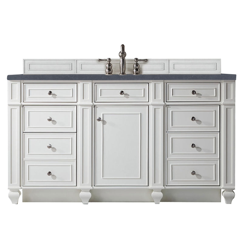 James Martin Bristol 60" Single Vanity Bright White with 3 cm Charcoal Soapstone Quartz Top 157-V60S-BW-3CSP