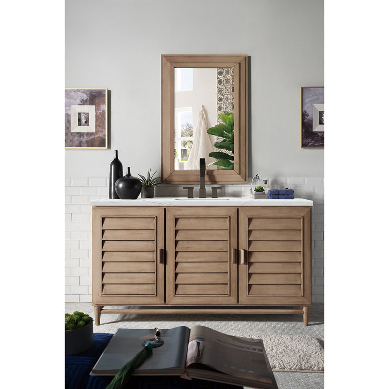 James Martin Portland 60" Single Vanity Whitewashed Walnut with 3 cm Ethereal Noctis Quartz Top 620-V60S-WW-3ENC