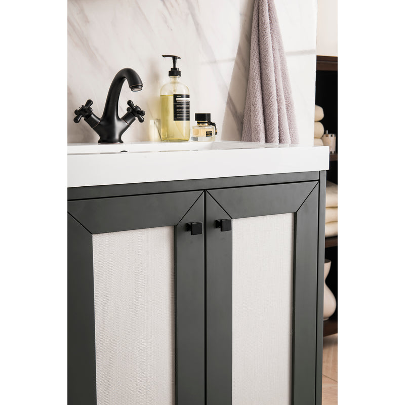 James Martin Chianti 24" Single Vanity Cabinet Mineral Gray Matte Black with White Glossy Resin Countertop E303-V24-MG-MBK-WG