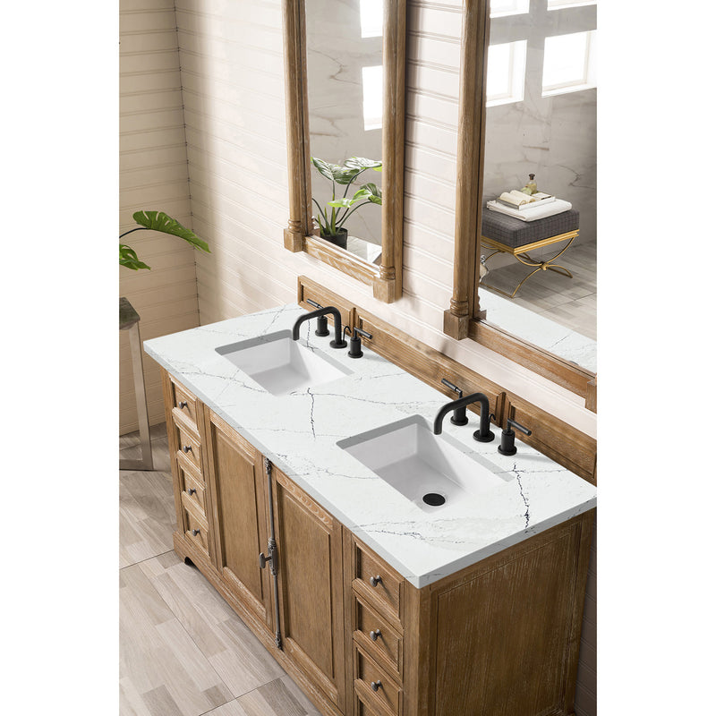 James Martin Providence 60" Double Vanity Cabinet Driftwood with 3 cm Ethereal Noctis Quartz Top 238-105-5611-3ENC