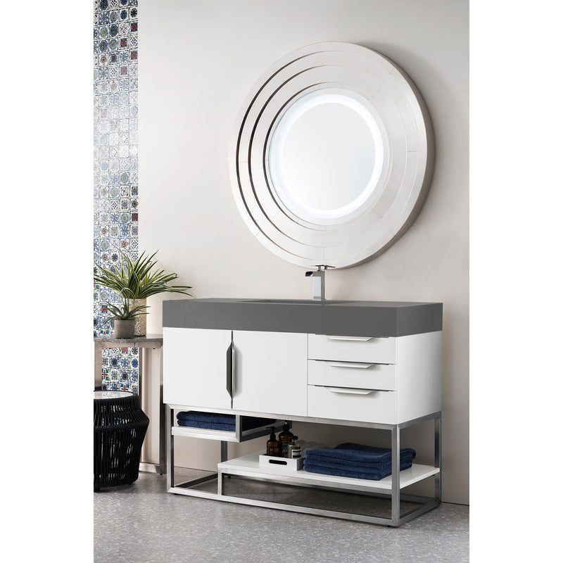 James Martin Columbia 48" Single Vanity Glossy White with Dusk Gray Glossy Composite Top 388-V48-GW-BN-DGG