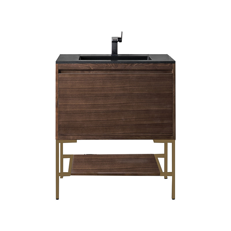 James Martin Milan 31.5" Single Vanity Cabinet Mid Century Walnut Radiant Gold with Charcoal Black Composite Top 801V31.5WLTRGDCHB