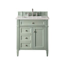 James Martin Brittany 30" Single Vanity Sage Green with 3 cm Classic White Quartz Top 650-V30-SGR-3CLW