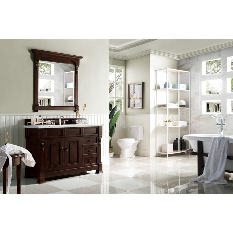 James Martin Brookfield 48" Burnished Mahogany Single Vanity with 3 cm Ethereal Noctis Quartz Top 147-114-5266-3ENC