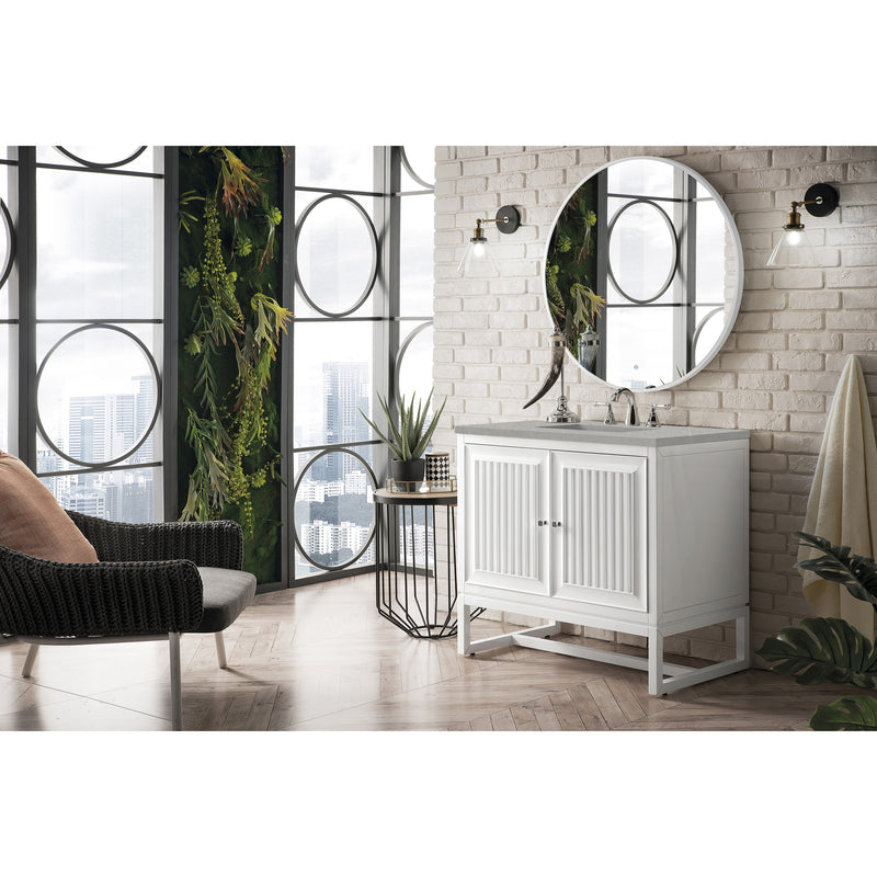 James Martin Athens 36" Single Vanity Cabinet Glossy White with 3 cm Eternal Serena Top E645-V36-GW-3ESR