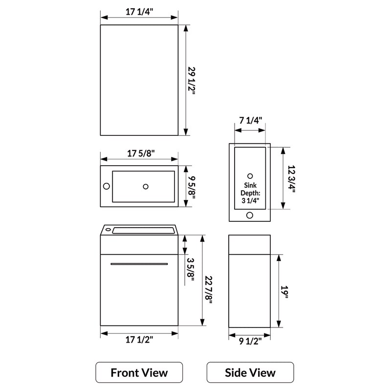 LessCare Vanity Cabinet White Modern 17.625" LV10-17W