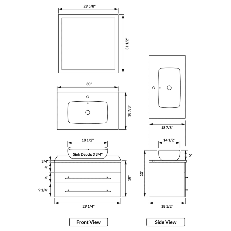 LessCare Vanity Cabinet Espresso Modern 30" LV11-30B