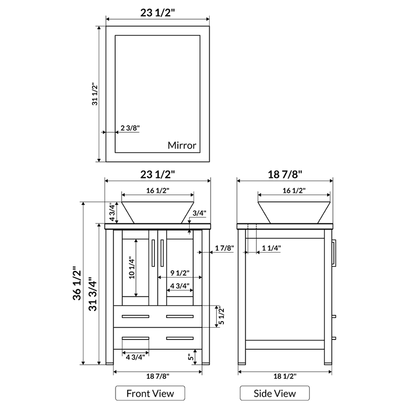 LessCare 36" Modern Bathroom Vanity Set with Mirror and Sink Gray LV2-C1-36-G