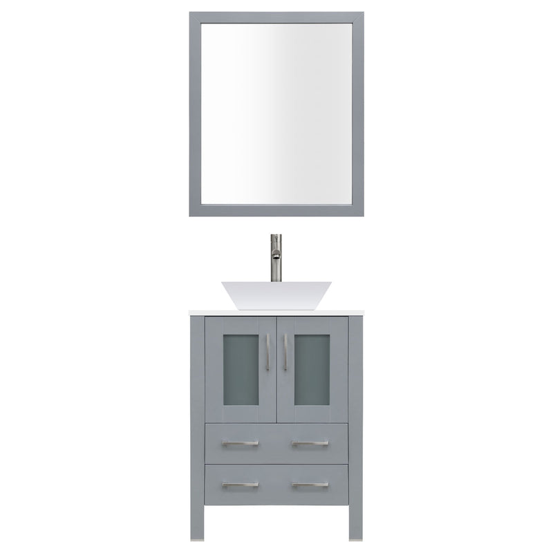 LessCare 30" Modern Vanity Sink Base with Mirror and Vessel Sink (Gray)