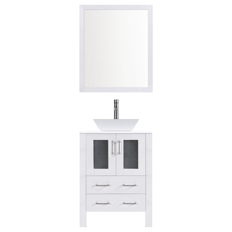 LessCare 30" Modern Vanity Sink Base with Mirror and Vessel Sink (White)