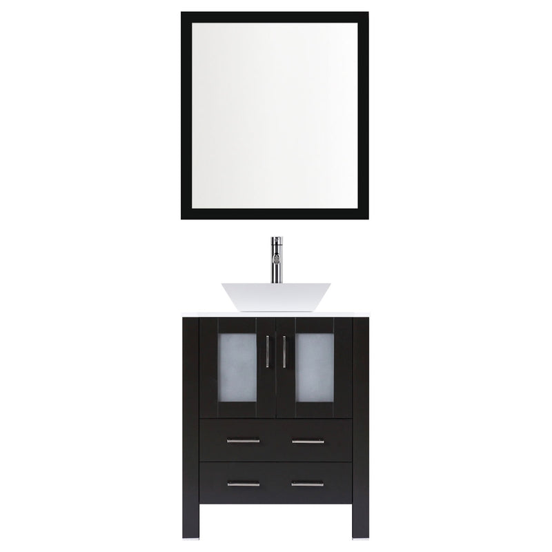 LessCare 36" Modern Vanity Sink Base with Mirror and Vessel Sink (Espresso)