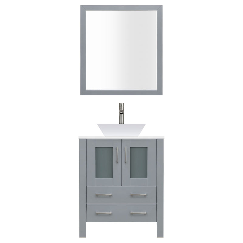 LessCare 36" Modern Vanity Sink Base with Mirror and Vessel Sink (Gray)