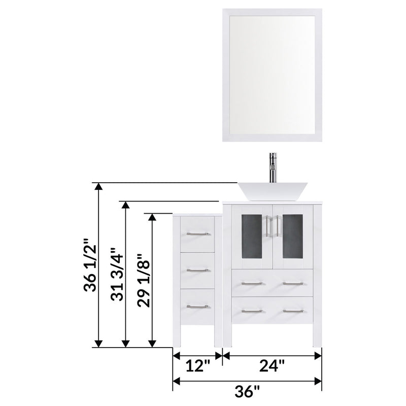 LessCare 36" Modern Bathroom Vanity Set with Mirror and Sink White LV2-C1-36-W