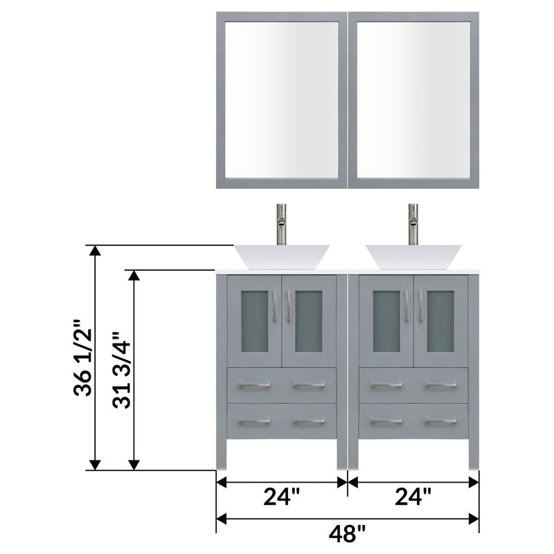 LessCare 48" Modern Bathroom Vanity Set with Mirror and Sink Gray LV2-C10-48-G