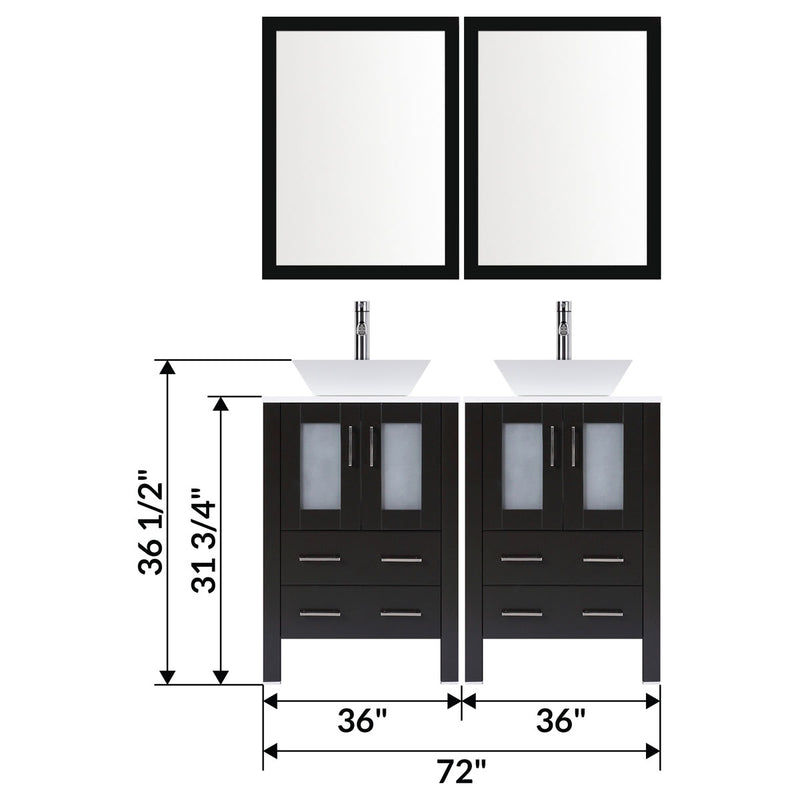 LessCare 72" Modern Bathroom Vanity Set with Mirror and Sink Espresso LV2-C12-72-B