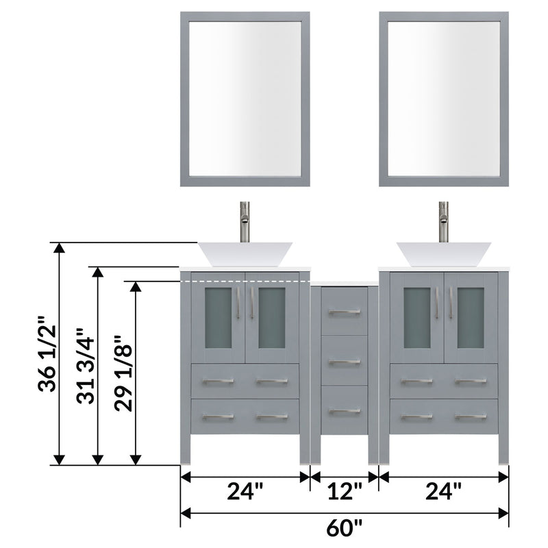 LessCare 60" Modern Bathroom Vanity Set with Mirror and Sink Gray LV2-C13-60-G