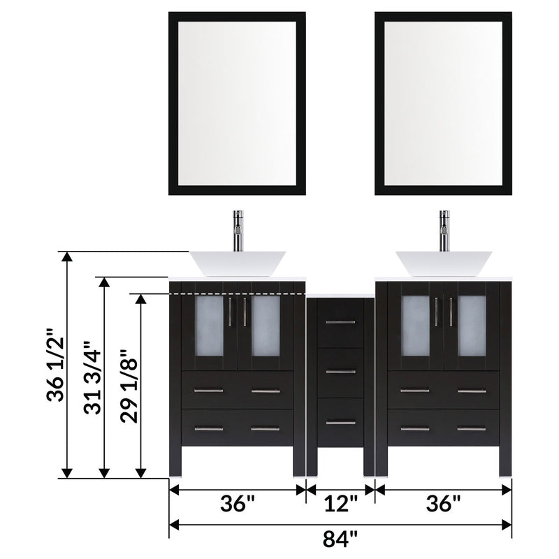 LessCare 84" Modern Bathroom Vanity Set with Mirror and Sink Espresso LV2-C15-84-B