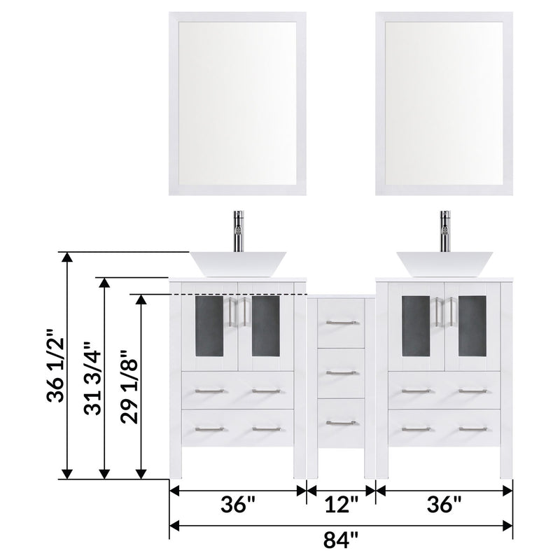 LessCare 84" Modern Bathroom Vanity Set with Mirror and Sink White LV2-C15-84-W