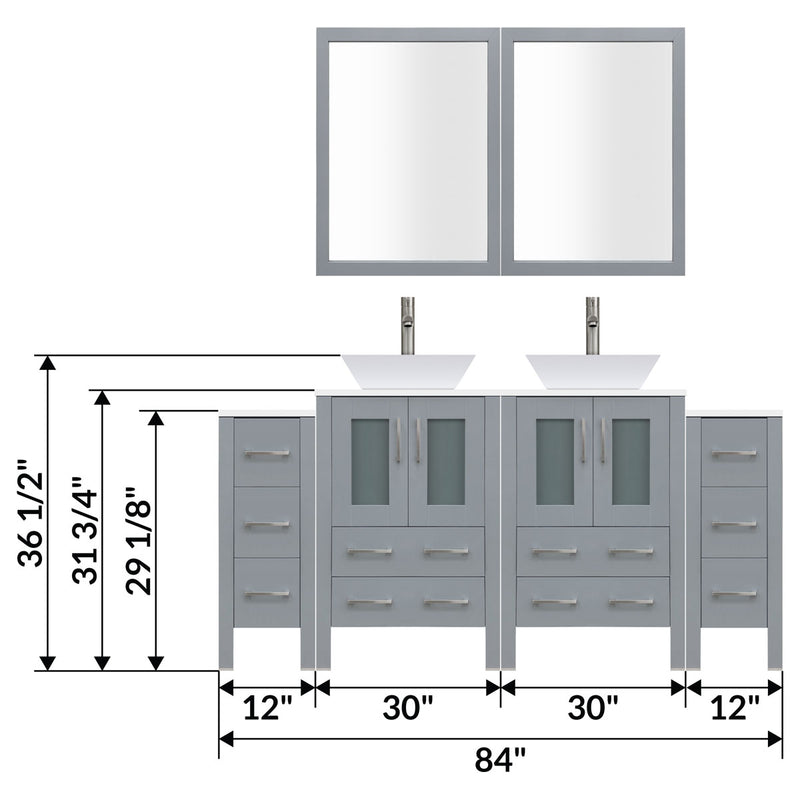 LessCare 84" Modern Bathroom Vanity Set with Mirror and Sink Gray LV2-C17-84-G