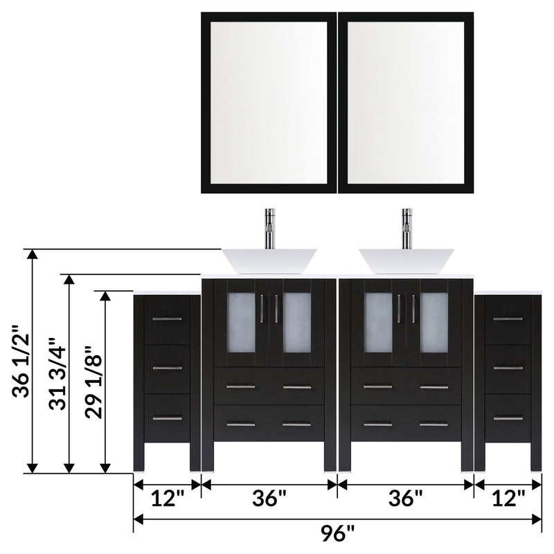 LessCare 96" Modern Bathroom Vanity Set with Mirror and Sink Espresso LV2-C18-96-B