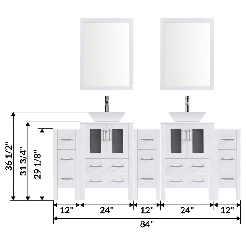 LessCare 84" Modern Bathroom Vanity Set with Mirror and Sink White LV2-C19-84-W