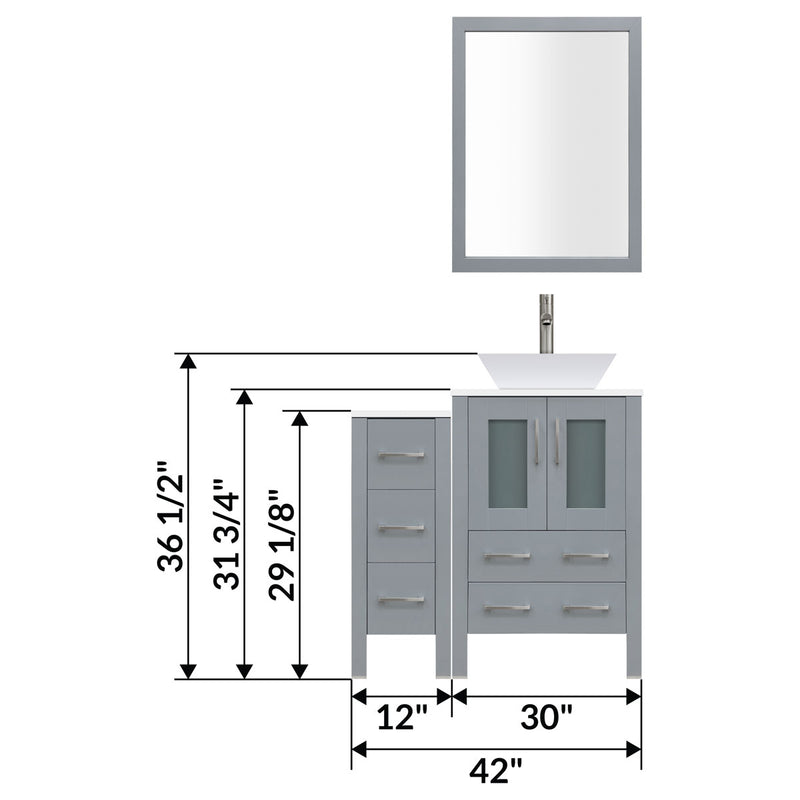 LessCare 42" Modern Bathroom Vanity Set with Mirror and Sink Gray LV2-C2-42-G