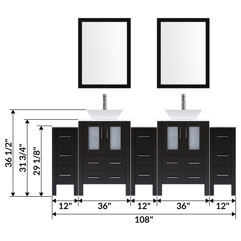 LessCare 108" Modern Bathroom Vanity Set with Mirror and Sink Espresso LV2-C21-108-B