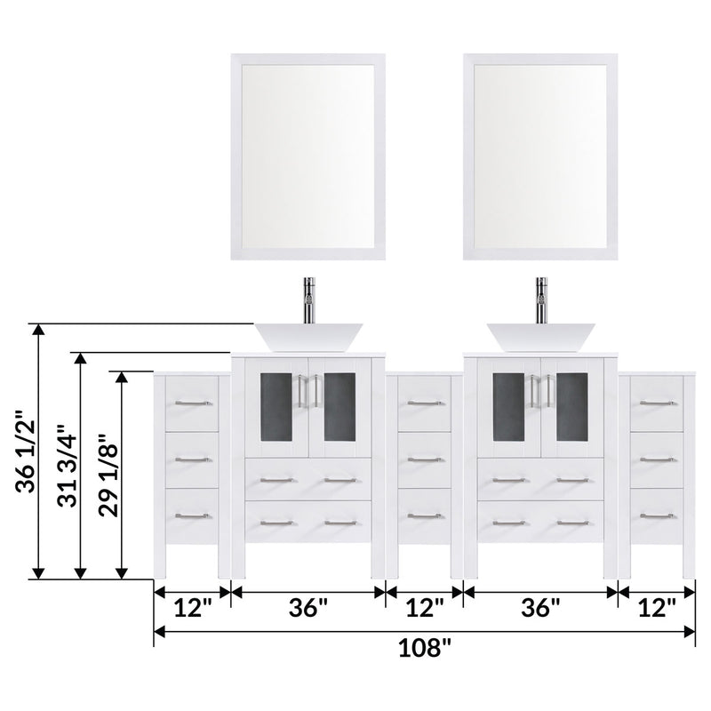 LessCare 108" Modern Bathroom Vanity Set with Mirror and Sink White LV2-C21-108-W