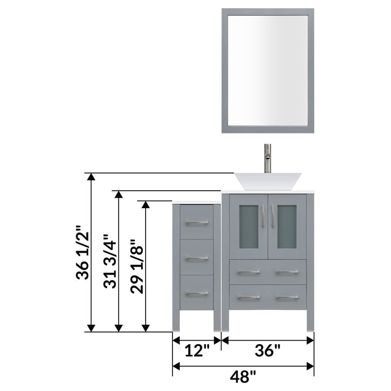 LessCare 48" Modern Bathroom Vanity Set with Mirror and Sink Gray LV2-C3-48-G