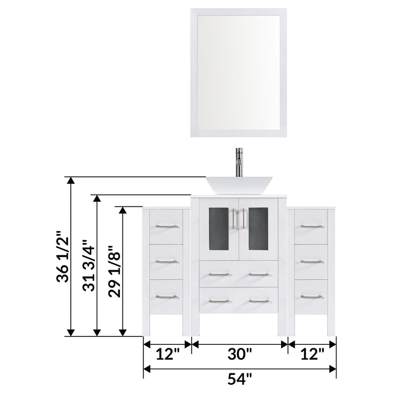 LessCare 54" Modern Bathroom Vanity Set with Mirror and Sink White LV2-C5-54-W