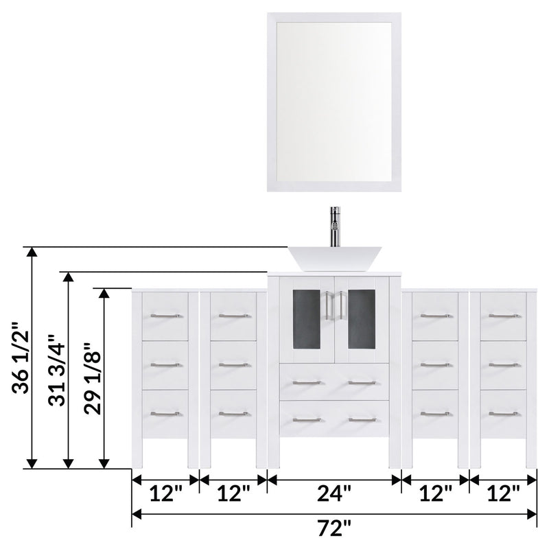 LessCare 72" Modern Bathroom Vanity Set with Mirror and Sink White LV2-C7-72-W