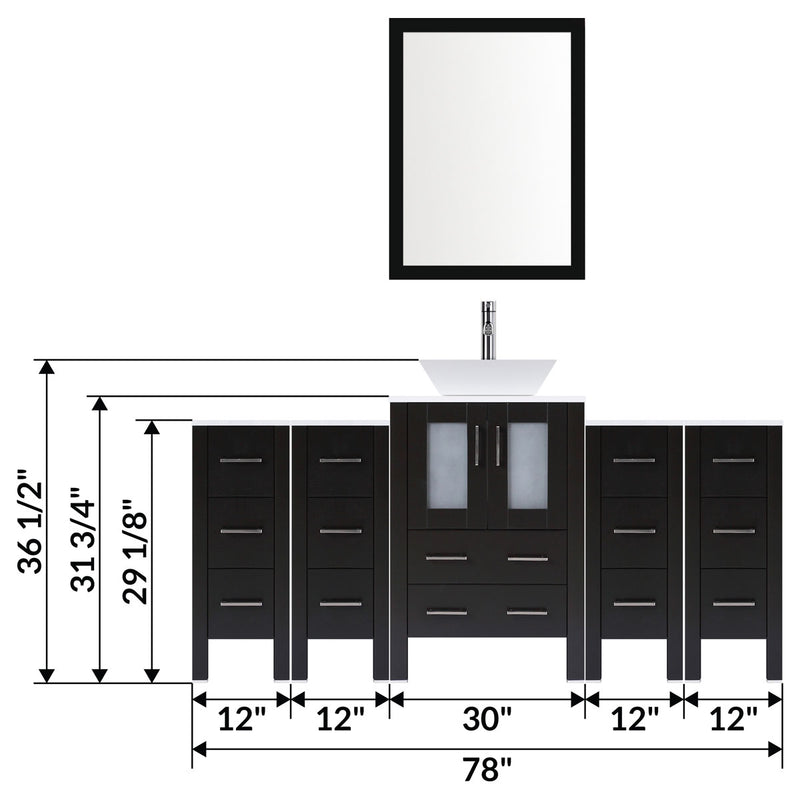 LessCare 78" Modern Bathroom Vanity Set with Mirror and Sink Espresso LV2-C8-78-B