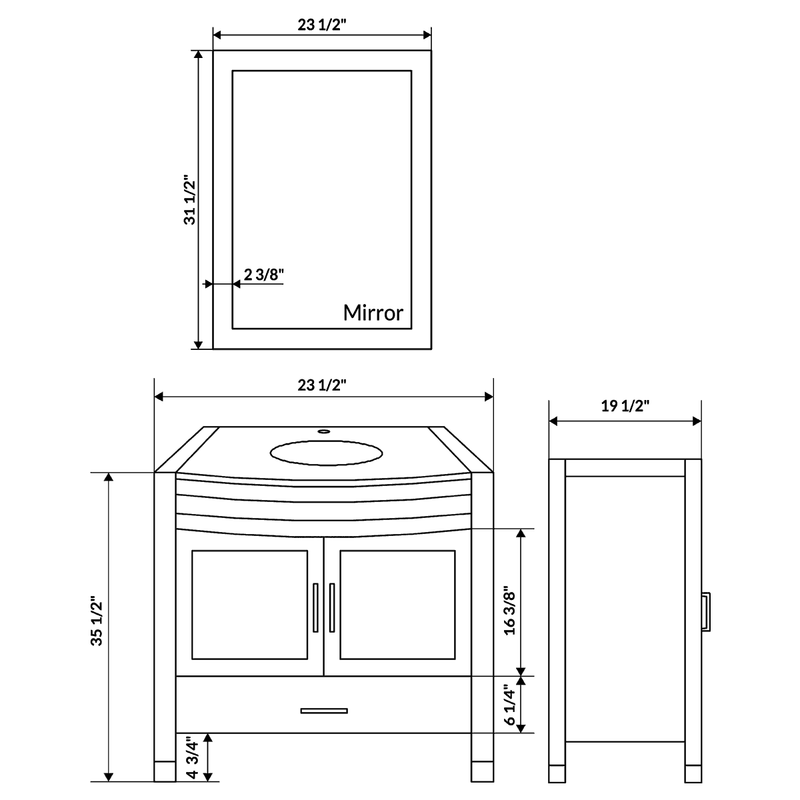 LessCare 36" White Vanity Set One 24" Sink Base One 12 Drawer Base LV3-C1-36-W