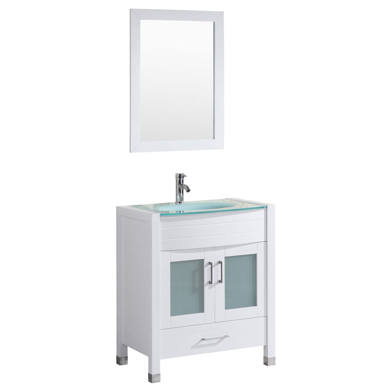 LessCare Style 3 - 30"W White Vanity Sink Base Cabinet with Mirror (LV3-30W)